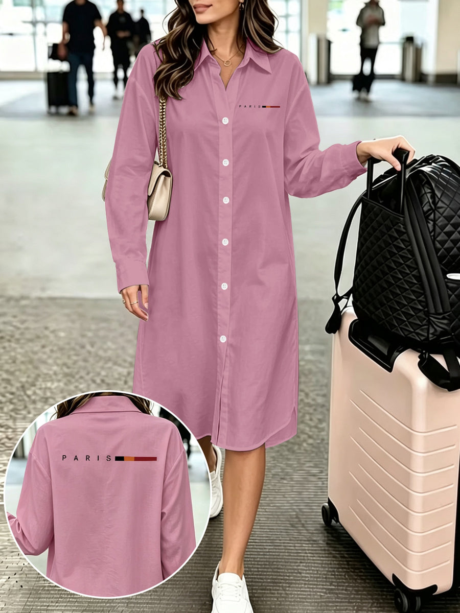 1pc Fashionable Long-Sleeve Shirt, Simple Design Showcasing Elegant Style, Printed New Y2K Style, Women's Temperamental Commuting and Vacation Wear, Casual Commuting Fashionable Versatile Long Shirt - Pink Color