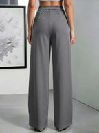 High-Waisted Draped Wide-Leg Pants for Women, Designer Twist Knot Metal Buckle, Elegant Commuter Advanced Feel Long Pants - Grey