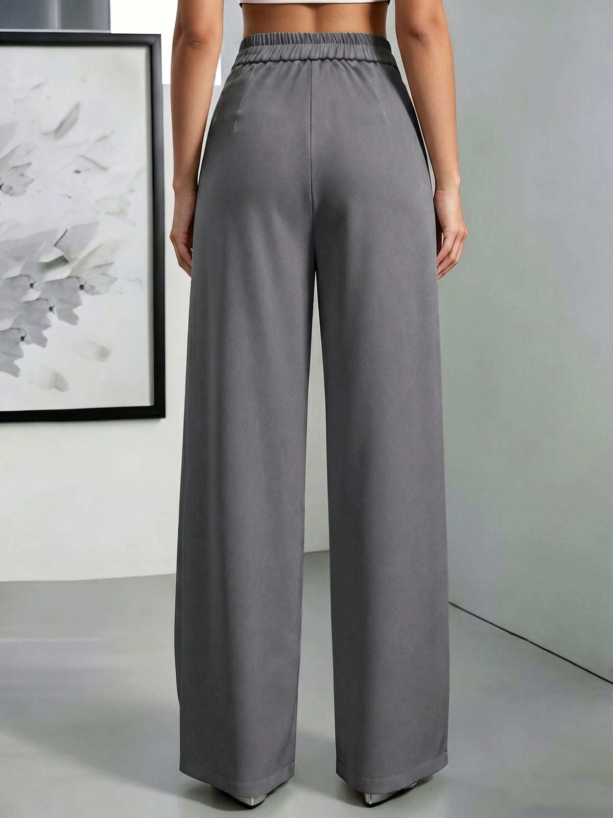High-Waisted Draped Wide-Leg Pants for Women, Designer Twist Knot Metal Buckle, Elegant Commuter Advanced Feel Long Pants - Grey