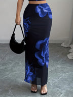 Women'S Casual Floral Print Fitted Midi Skirt - Multicolor