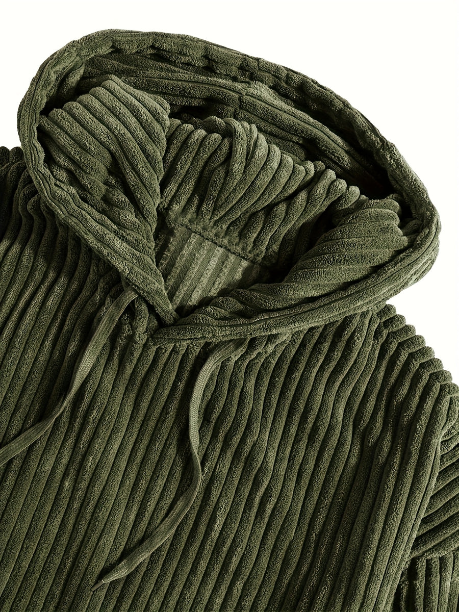 Men'S Hooded Sweatshirt - Loose Fit Pullover Hoodie, Long Sleeve Casual Sweater for Everyday & Formal Wear, Classic Hooded Sweatshirt for Men, Comfortable Clothing, Textured Fabric, Relaxed Fit Clothing - Olive Green