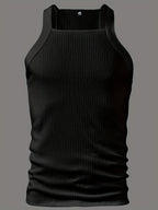 ROYALBOY Men's Slim Fit Tank Top with Thick Shoulder Straps - Sleeveless Athletic Shirt Suitable for Gym, Parties, Commuting, Solid Color Non- Back Strap Design, Machine Washable Spring/Autumn Wear for Daily Wear & Gatherings - Black