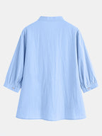 Loose-fitting Small Stand-up Collar Three-quarter Sleeve Pullover Top - Bright Steel Blue