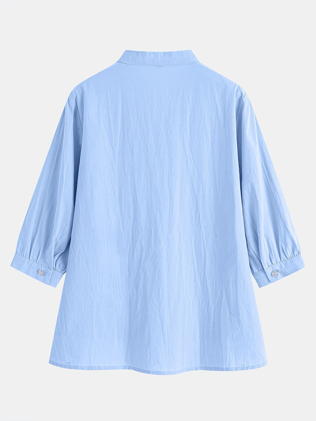 Loose-fitting Small Stand-up Collar Three-quarter Sleeve Pullover Top - Bright Steel Blue