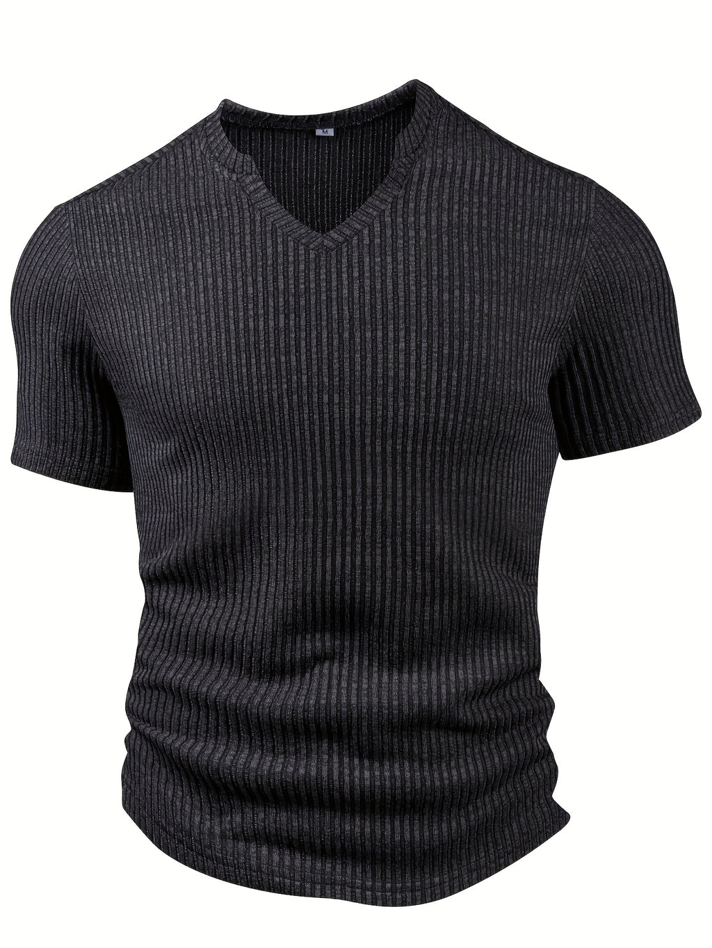 Men'S Fashion Top for Spring And Summer, Outdoor Casual Textured Ribbed Fabric, V-Neck Short-Sleeve Henley Shirt - Black