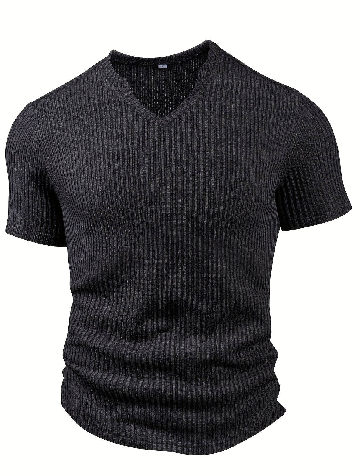 Men'S Fashion Top for Spring And Summer, Outdoor Casual Textured Ribbed Fabric, V-Neck Short-Sleeve Henley Shirt - Black