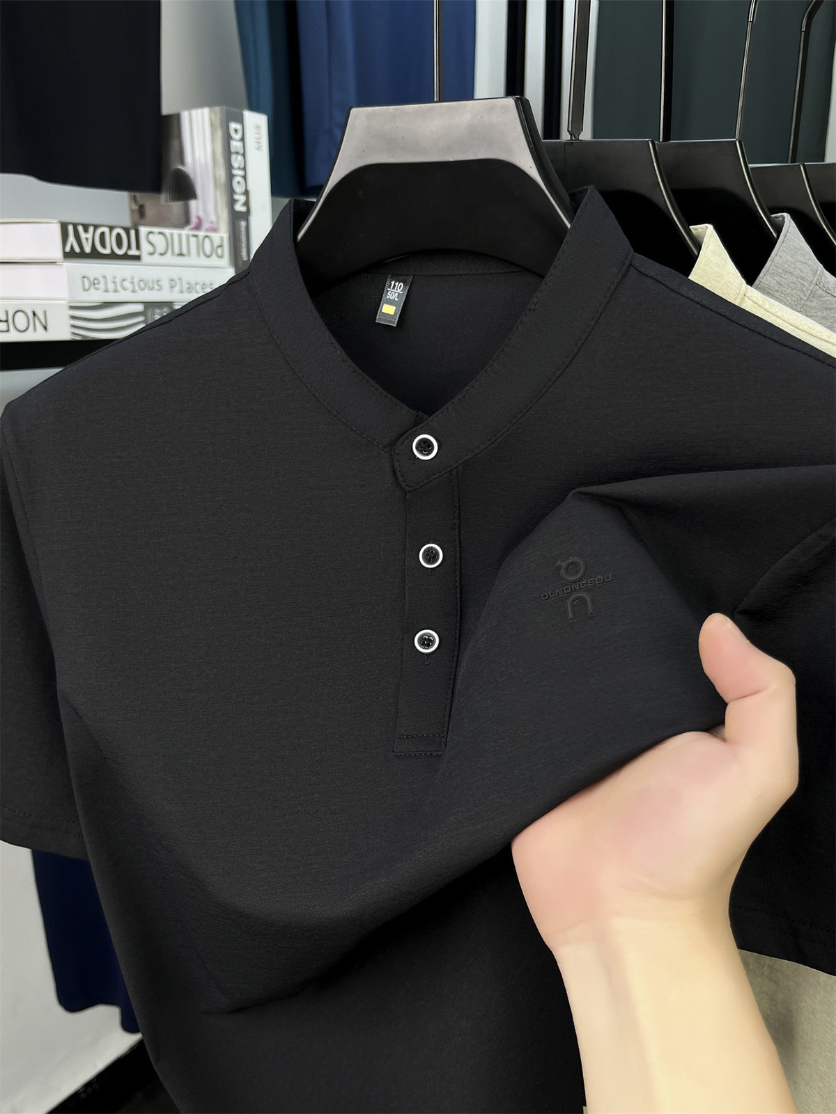 [Pearson OBM] Men'S T-Shirt New Short Sleeve Polo Shirt Stand-Up Collar Easy Business Casual Premium Top Dongli - Black