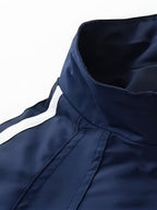 A Spring-Autumn Men'S Multi-Pocket Striped Sports Coat, a High-Quality School-Style Dress Shirt with a Campus Feel, a Comfortable Casual Windproof Jacket for Daily Use, a Stylish Bold Stripe Design for Street Fashion, And an Affordable Jacket - Navy Color