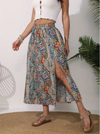 Women's Floral Elastic Waist Slit Skirt - Multicolor