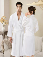 Hotel Pure Thickened Waffle Style Couple Bathrobe, High-End Sleeping Robe, Absorbent Quick Drying Yukata, Men'S And Women'S Sleeping Robe, Homestay Beauty SPA Yukata - White