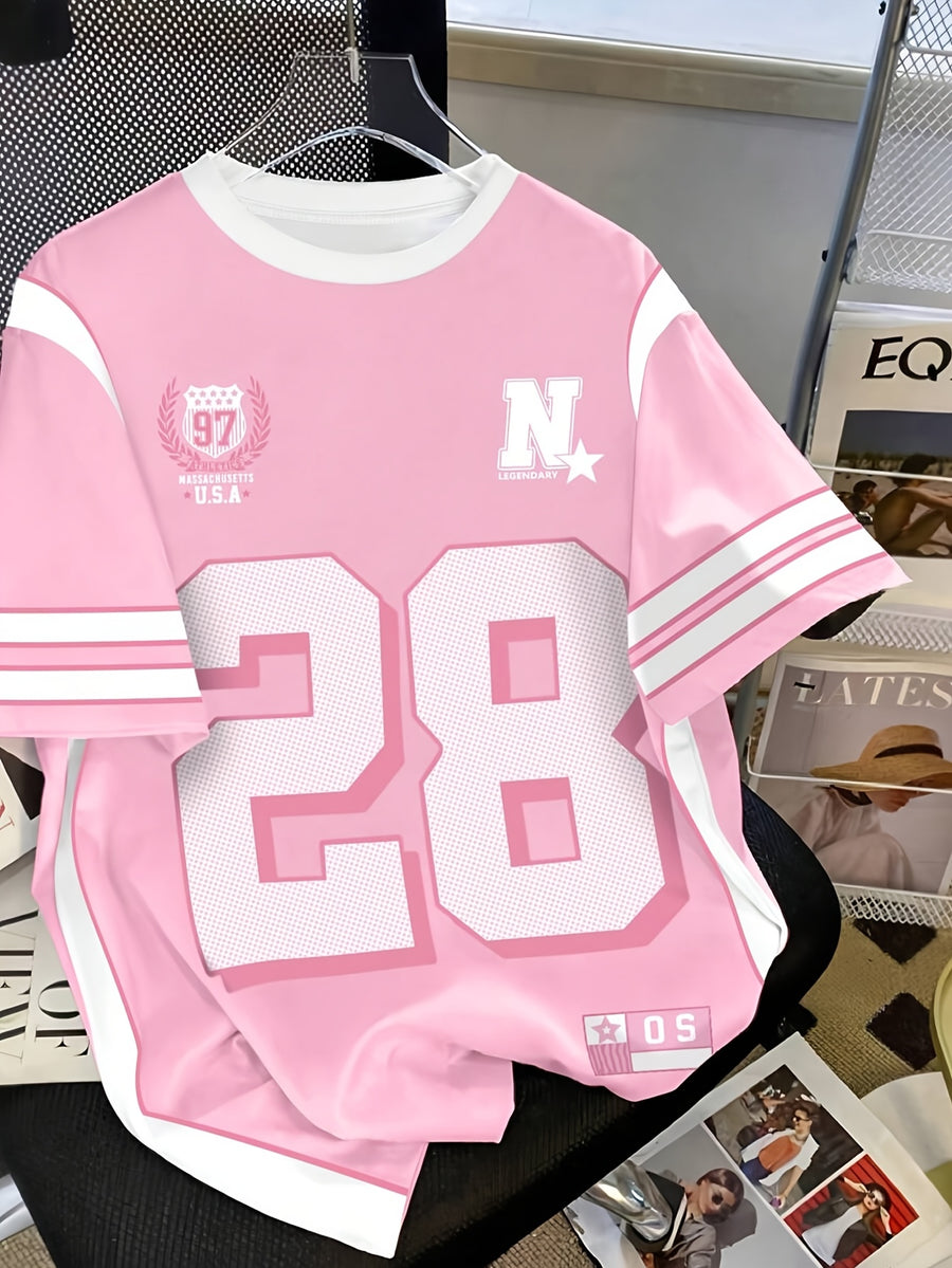 New Minimalist Versatile Women's T-shirt with Soccer Jersey Pattern, Suitable for Spring, Summer, and Autumn, Machine Washable - Mixed Color 2
