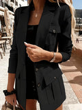 Ladies' Elegant Suit with Pocket Decoration - Black