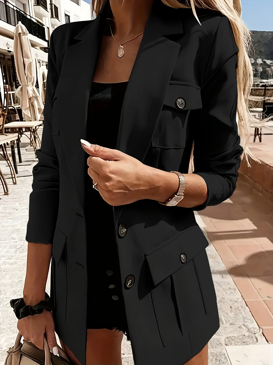 Ladies' Elegant Suit with Pocket Decoration - Black