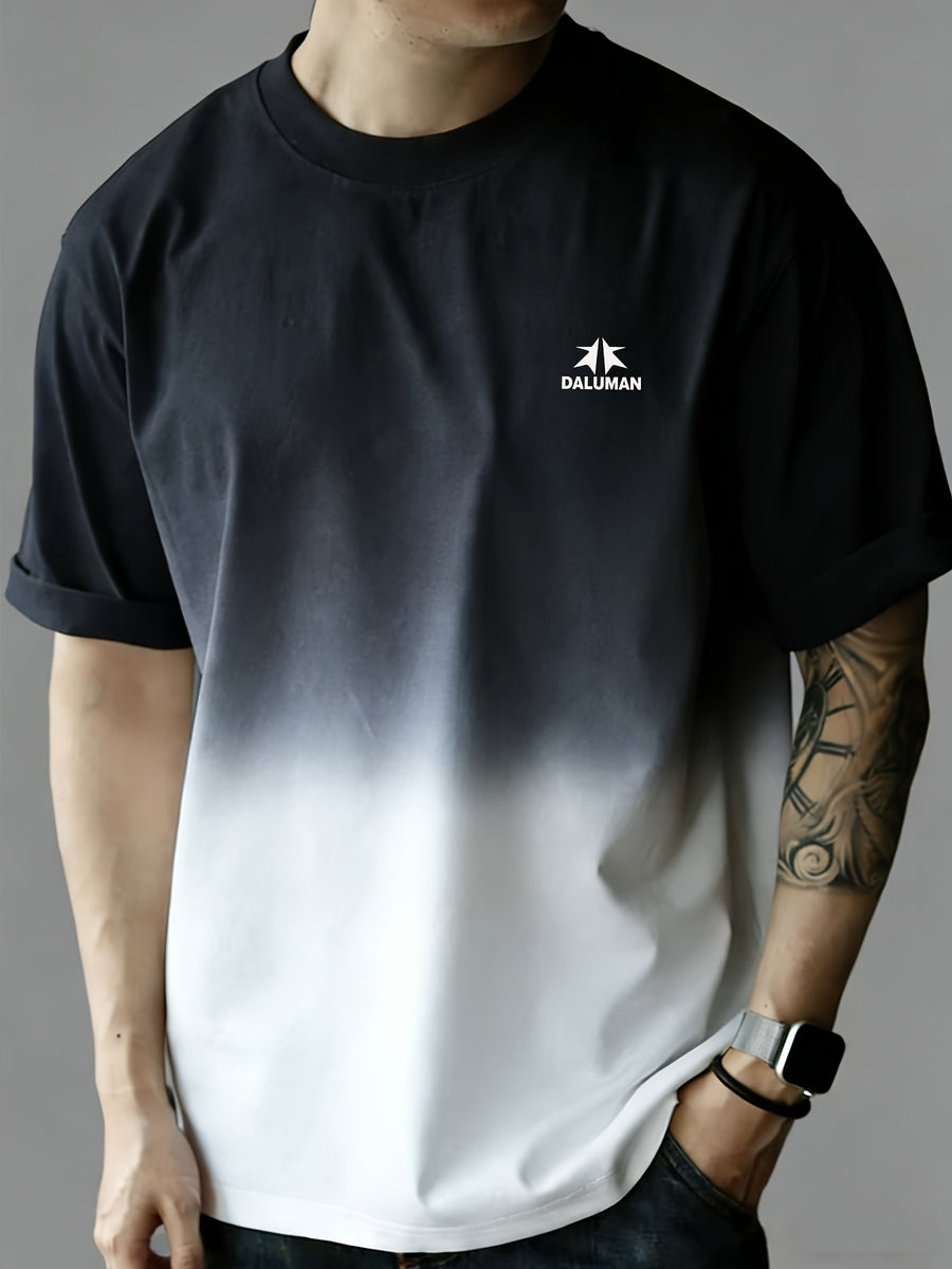 Daruman Outdoor Brand Summer Men'S Short Sleeve T-Shirt Summer Men'S Short Sleeve Loose Thick Gradient Color T-Shirt Men'S Drop Shoulder Loose Top Comfortable Pure Casual Round Neck Short Sleeve Men - Black