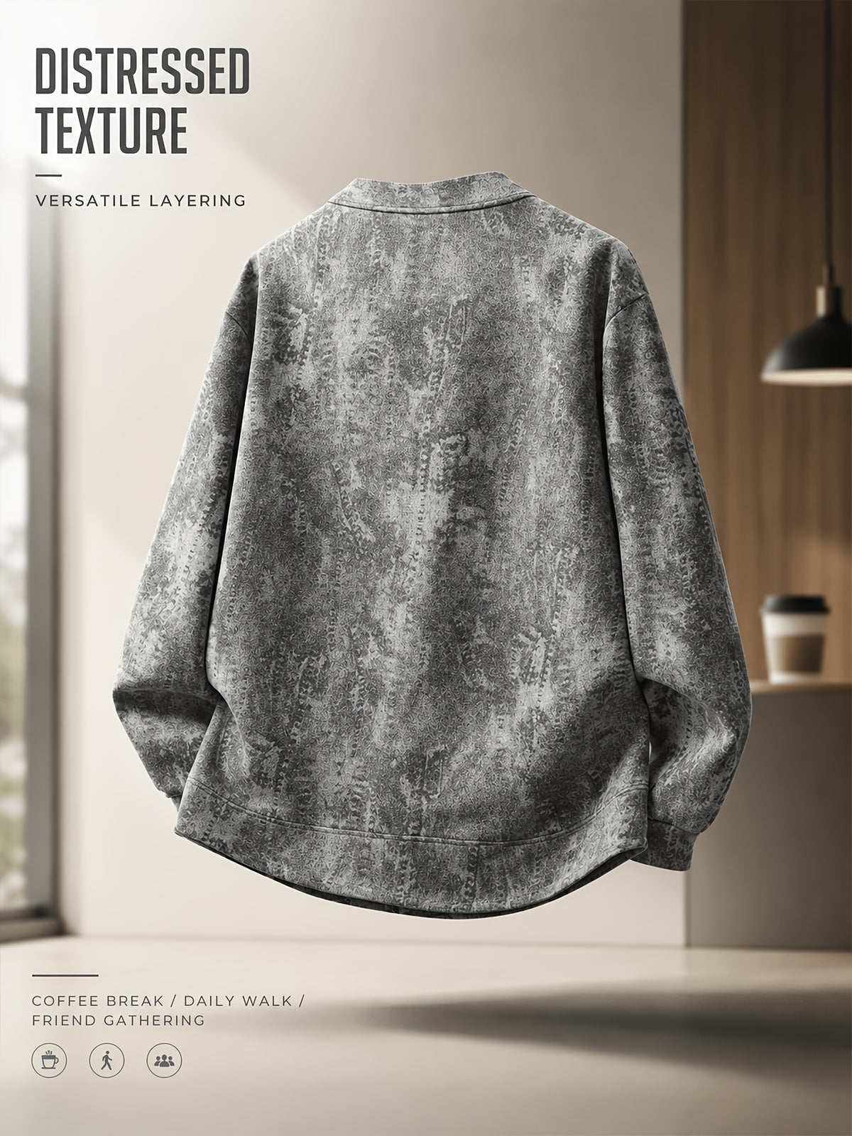 Men'S Vintage Distressed V-Neck Cardigan, Relaxed Retro Texture, Single-Button Closure for Easy Dressing, Double-Lined Pockets for Utility And Style, Perfect for Spring/Autumn Layering, Suitable for Commute, Casual Business, And Weekend Wear - Picture Color 1