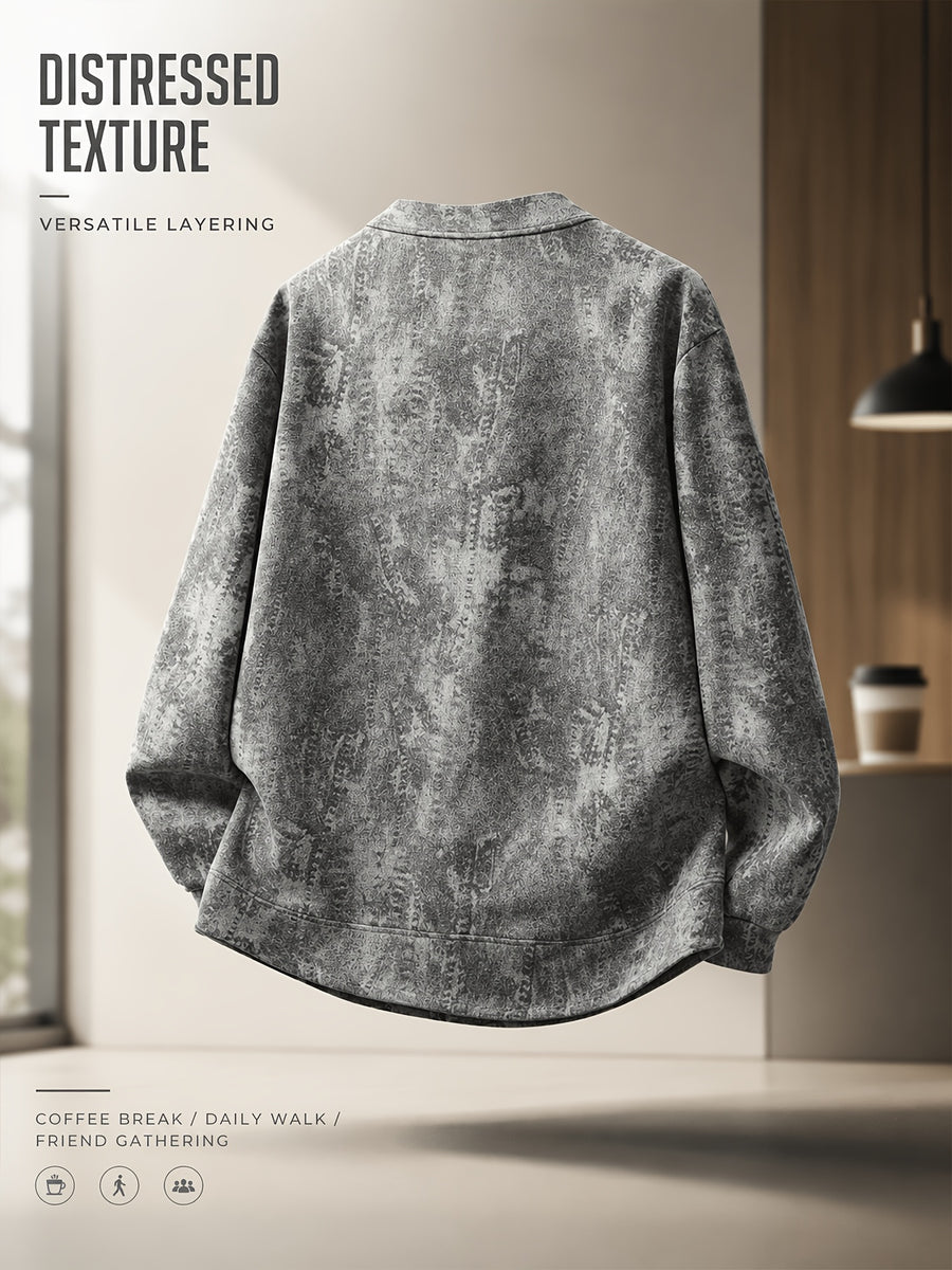 Men'S Vintage Distressed V-Neck Cardigan, Relaxed Retro Texture, Single-Button Closure for Easy Dressing, Double-Lined Pockets for Utility And Style, Perfect for Spring/Autumn Layering, Suitable for Commute, Casual Business, And Weekend Wear - Picture Color 1
