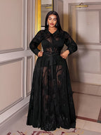 Plus Size Women'S Elegant Sexy Jacquard Lace Dress - Black