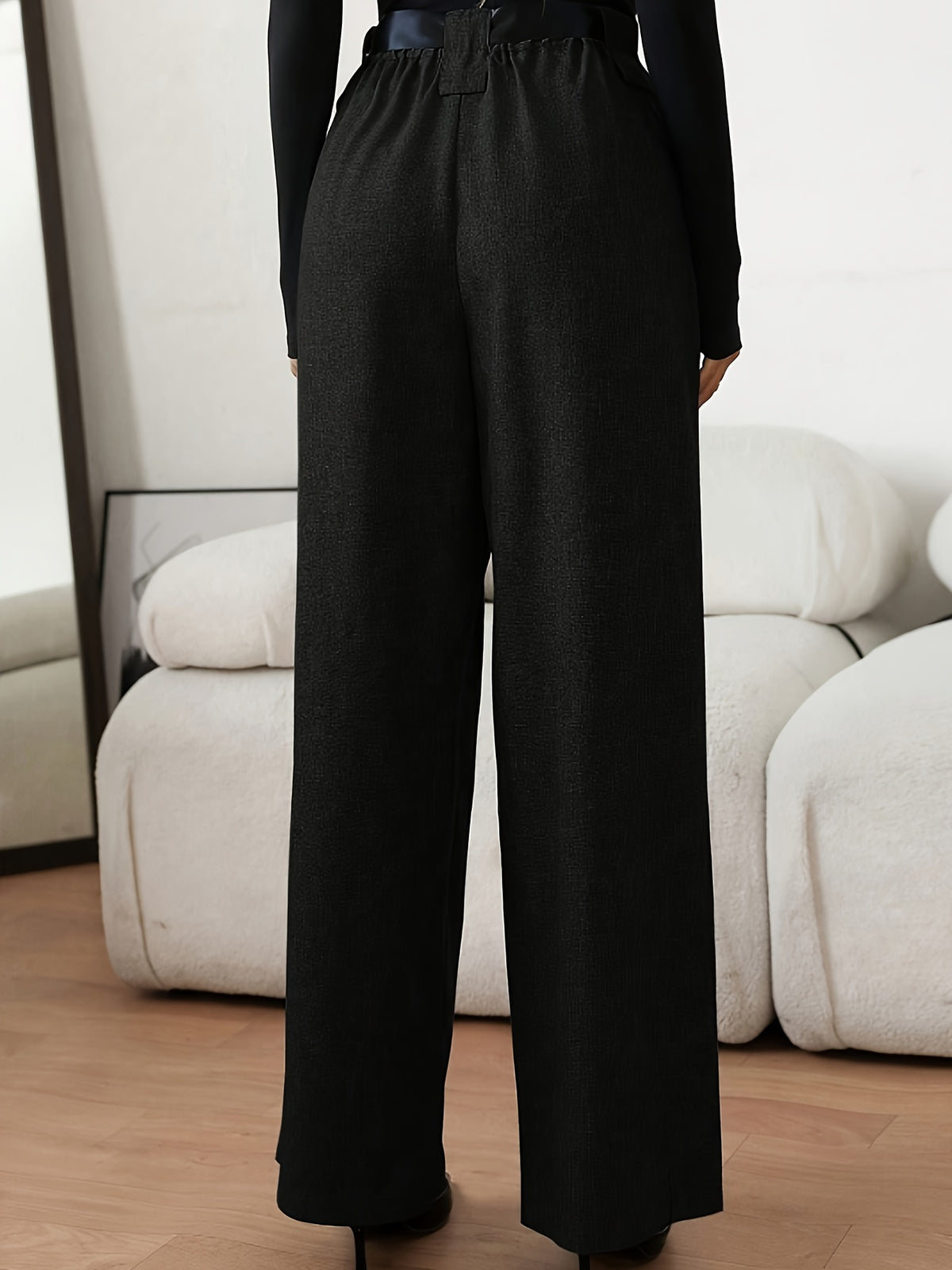 Women's Long Pants, New Autumn/Winter Collection, Elegant and Fashionable Wide-Leg Trousers - Black