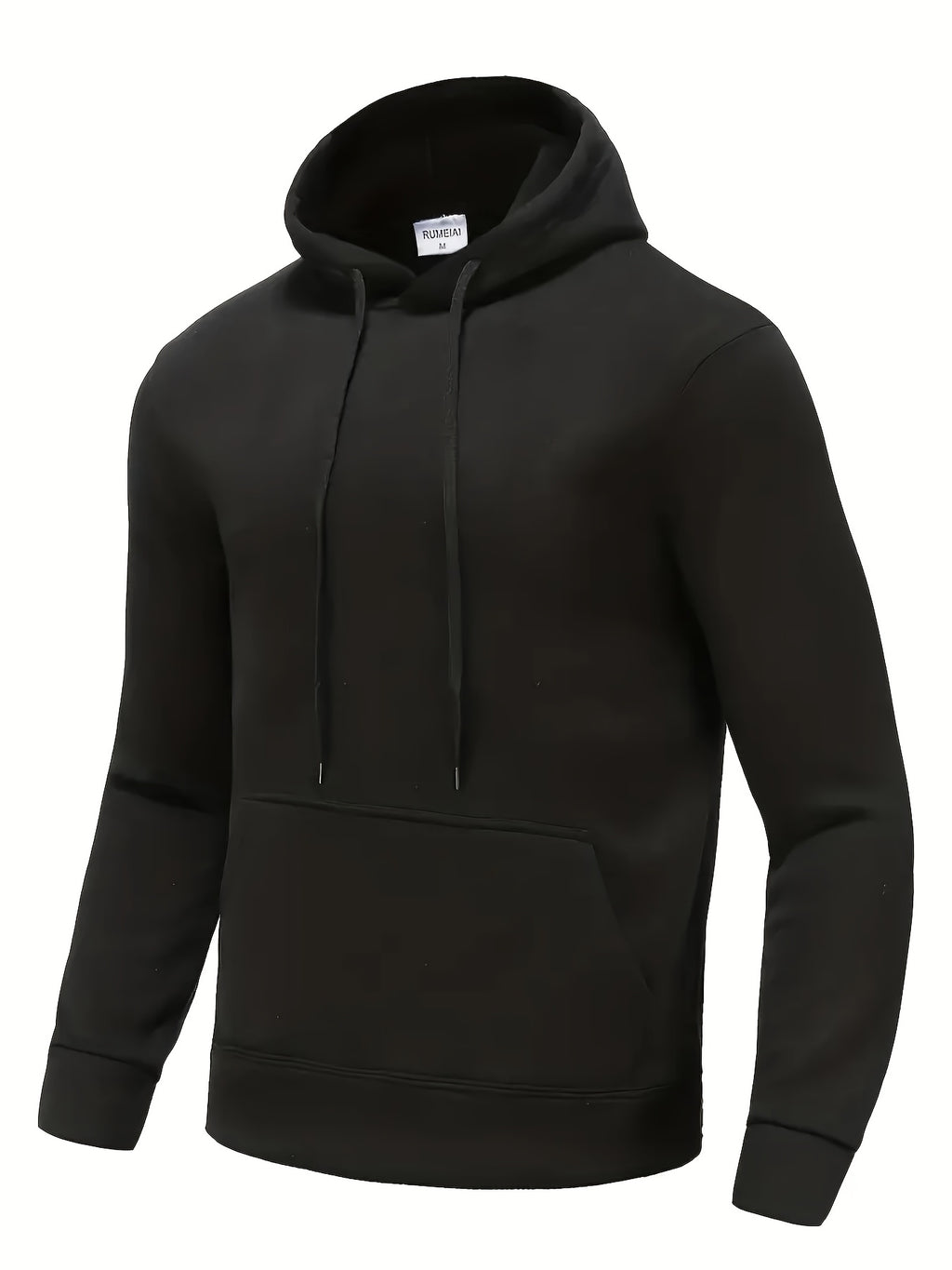 Solid Color Hooded Sweatshirt for Men, Sporty Casual Pullover, Solid Color Long-Sleeve Jacket, Simple and Versatile Warm Top - Black