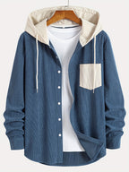 Color-Block Trendy Long Sleeve Hooded Jacket - Peacock Blue
