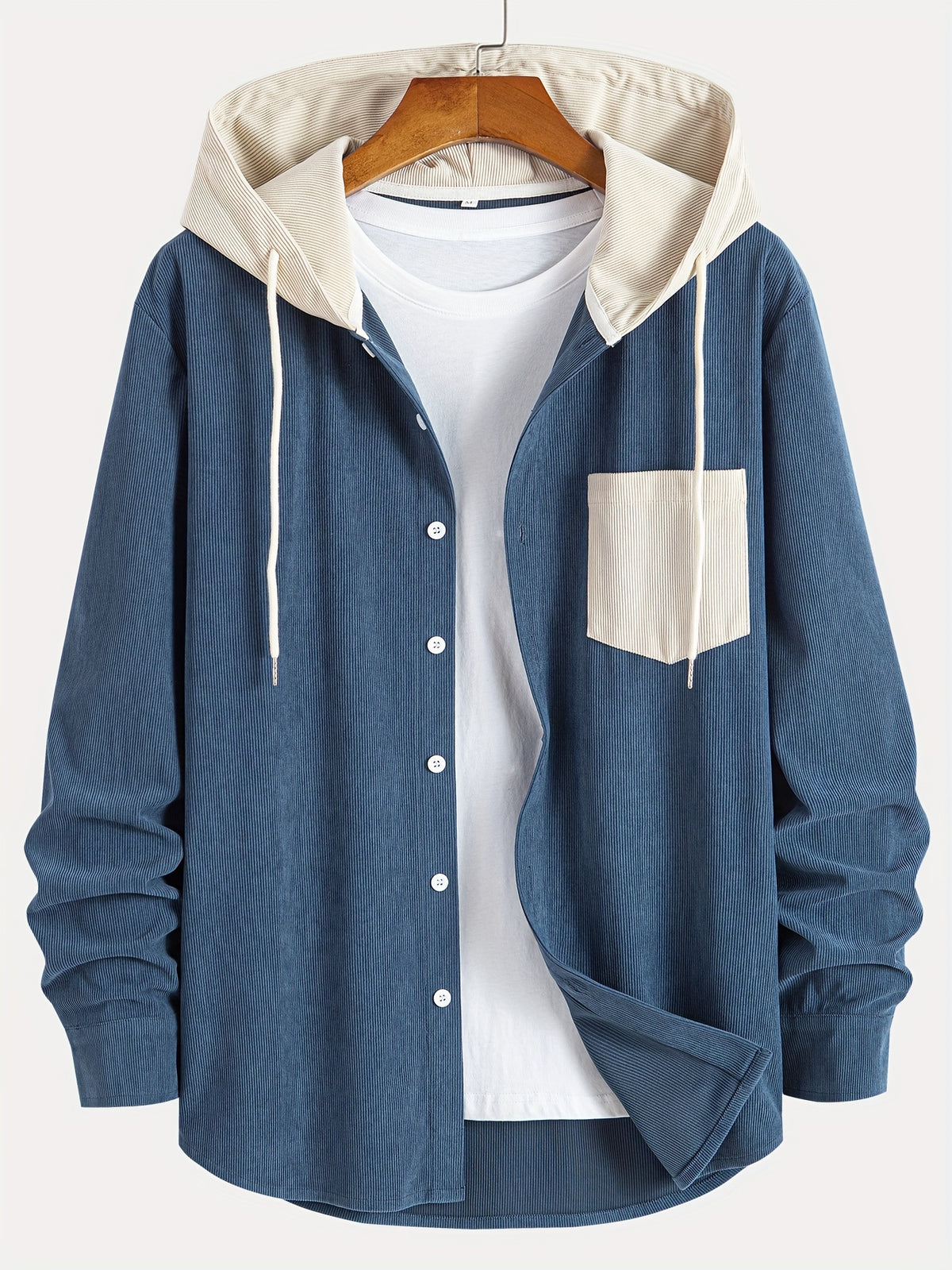 Color-Block Trendy Long Sleeve Hooded Jacket - Peacock Blue
