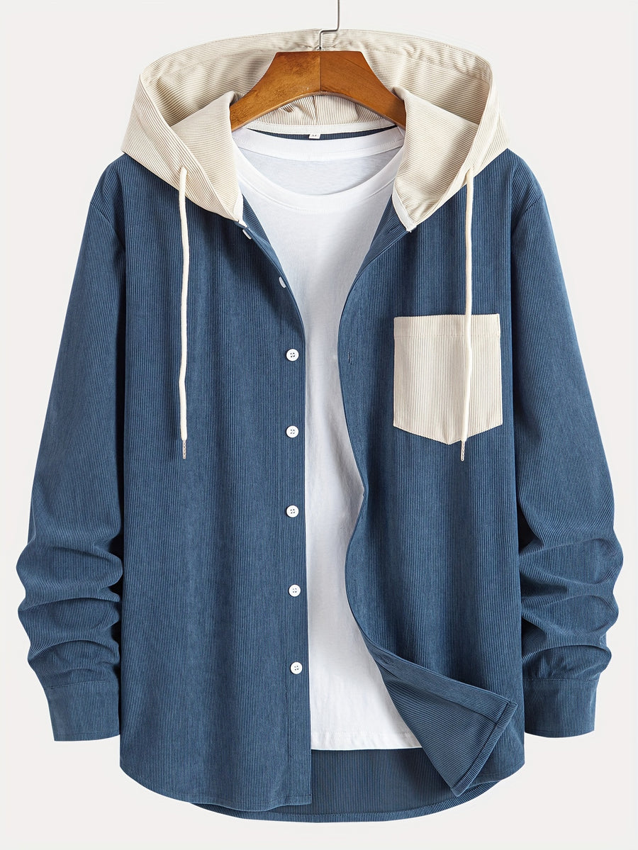 Color-Block Trendy Long Sleeve Hooded Jacket - Peacock Blue