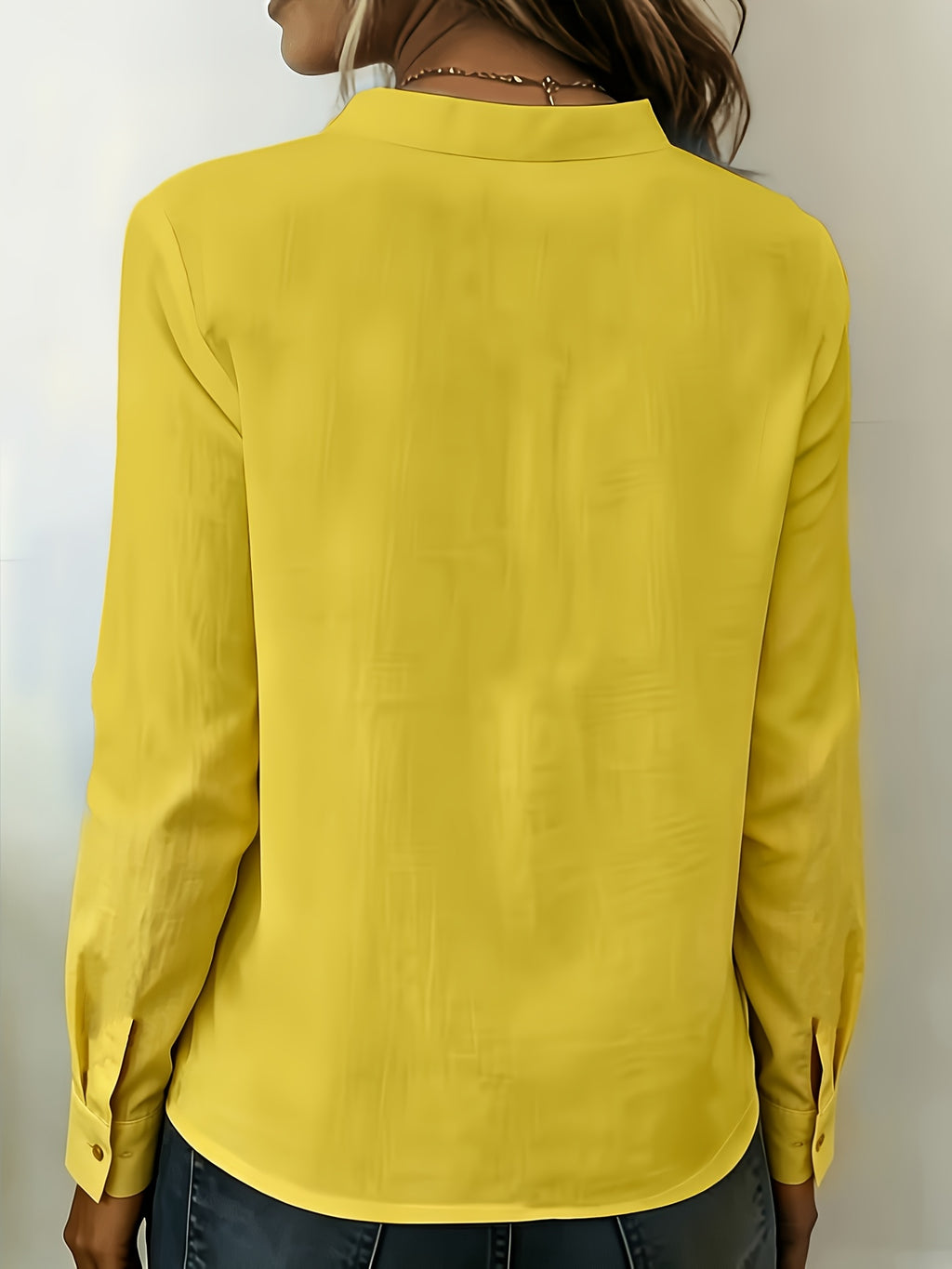 According ToFashionable V-neck Bamboo-joint Style Women's Long-sleeved Shirt - Yellow
