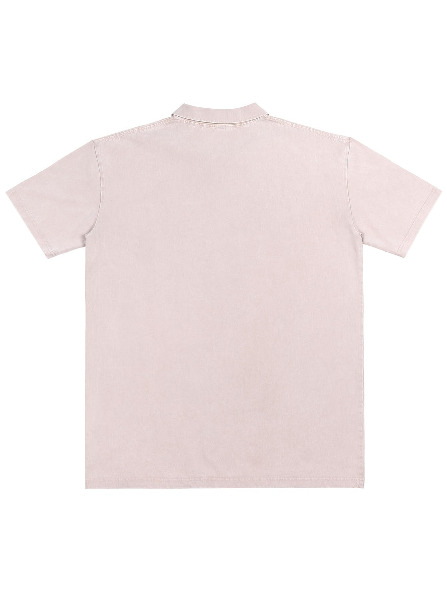 American Vintage Washed Distressed Heavyweight Polo Short Sleeve Men's Spring/Summer Streetwear Brand Loose Fit Versatile Short Sleeve Lapel T-Shirt Casual Street Top - Apricot
