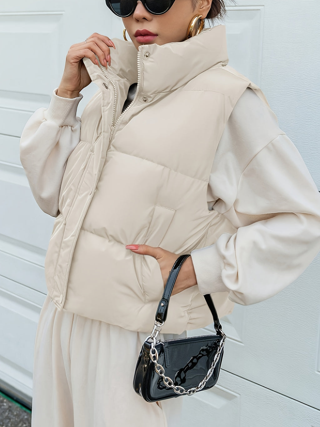 Keep warm in autumn and winter, fashionable and elegant ladies., vest jacket - Off-white