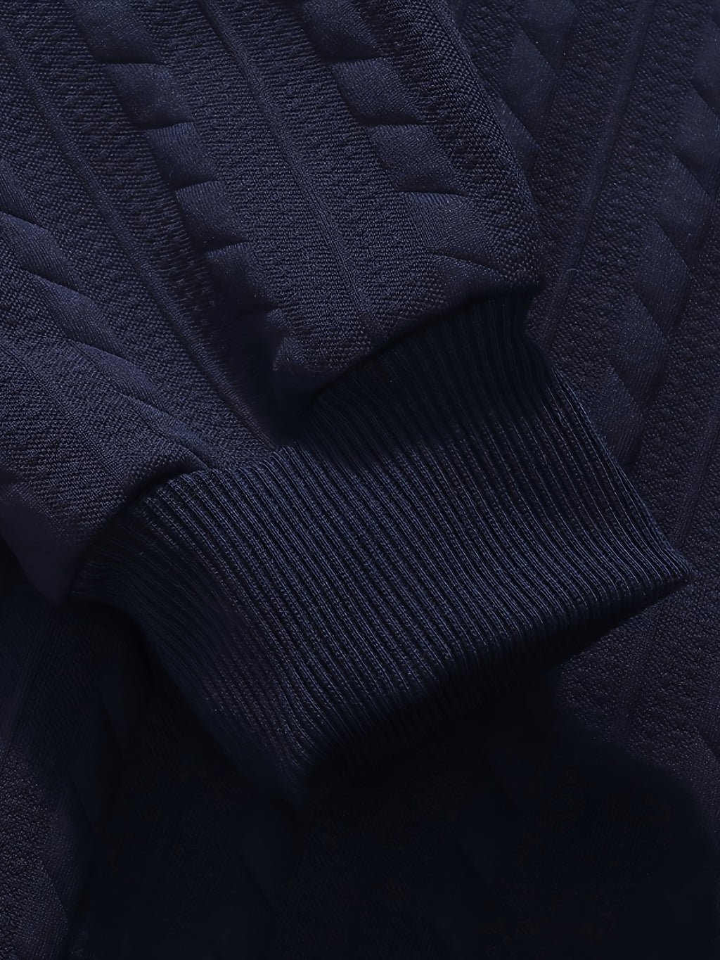 Men'S Vintage Jacquard Knit Lapel Sweatshirt Loose Fit Half-Button Textured Pullover Top Casual Street Style Long Sleeve Lapel Sweater - Navy Color