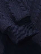 Men'S Vintage Jacquard Knit Lapel Sweatshirt Loose Fit Half-Button Textured Pullover Top Casual Street Style Long Sleeve Lapel Sweater - Navy Color