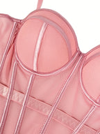 Elegant Mesh Sheer Fishbone Bustier, Tummy Control Shapewear Outerwear Elegant Tight Camisole Top, Stage Performance Strappy Top, Women'S Clothing - Pink