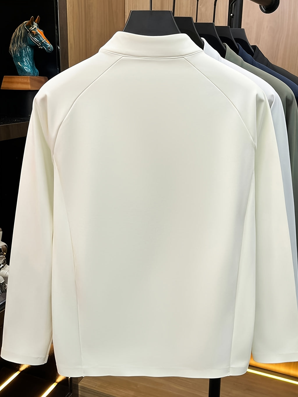 Men's Half-Zip Stand Collar Long-Sleeve Base Layer Shirt, Half-Zip Stand Collar Design, Simple and Professional, Adjustable Neckline Opening. -SINBOS - Off-white