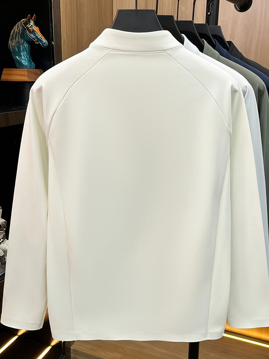 Men's Half-Zip Stand Collar Long-Sleeve Base Layer Shirt, Half-Zip Stand Collar Design, Simple and Professional, Adjustable Neckline Opening. -SINBOS - Off-white