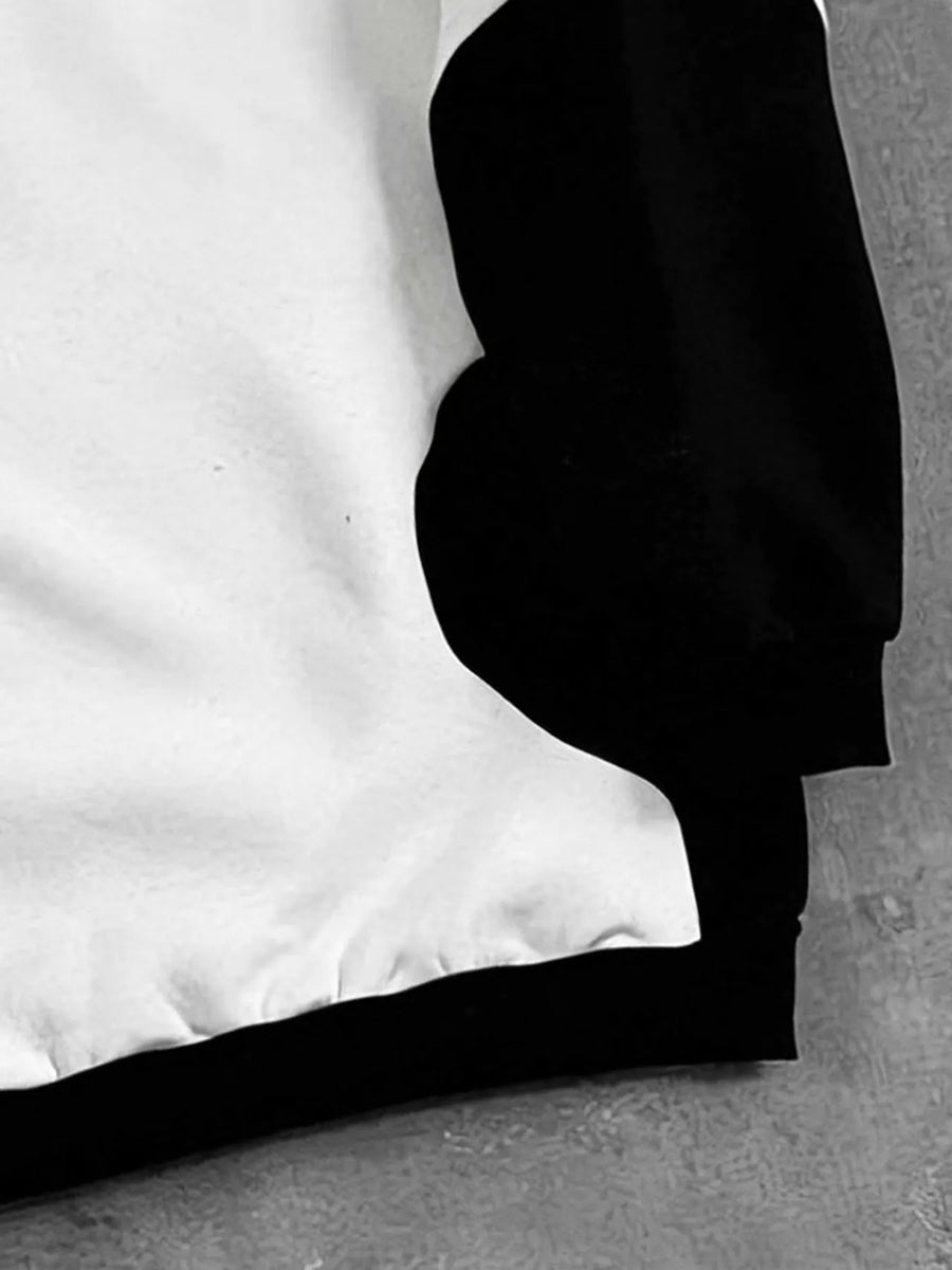 TOKYO JAPAN Tokyo Letter Half-Zip Stand-Up Collar Sweatshirt for Men And Women, Black And White Contrast Splicing, Japanese Logo Printed Loose Shoulder Top - White