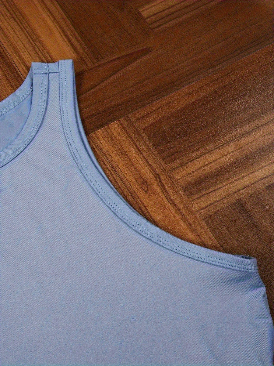 2025 New Trendy Elements Women'S Y2K Fashion Autumn And Summer Popular Retro Round Neck Sleeveless Vest Featuring "Letters, Numbers, Warm Slogans, Messages, And Personal Statements" Printed Patterns. Easy And Stylish, Cute And Sweet - Sky Blue