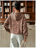 Women's Fashion Leopard Print Hoodie Sweatshirt - Dark Brown