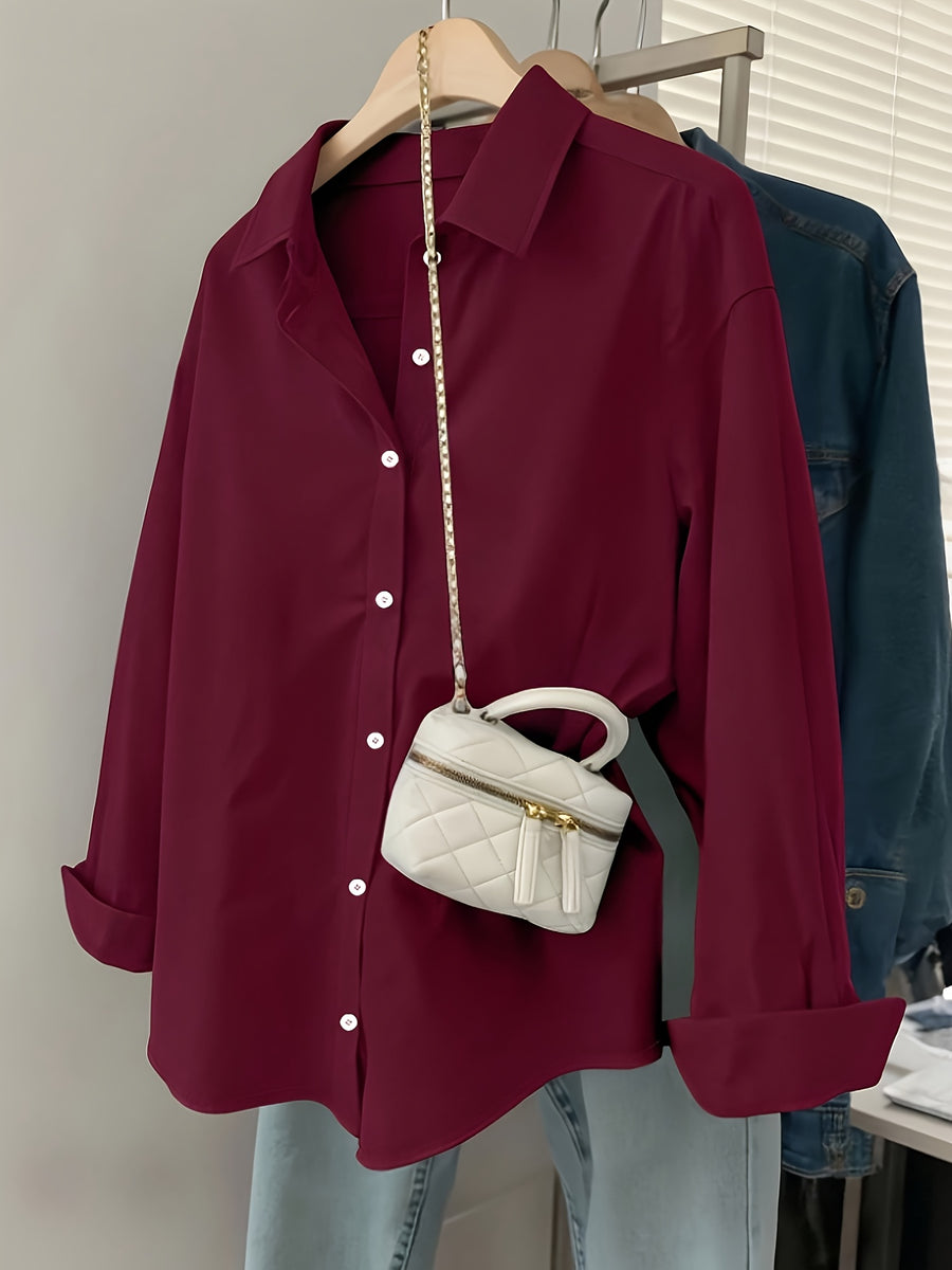 Solid Color Long Sleeve French Shirt for Women New Arrival - Burgundy