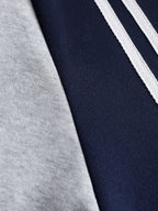 Official Warner Bros. Licensed Men's Raglan Sleeve Colorblock Zip-Up Hooded Sweatshirt, Featuring a Playful Rick Comic Avatar Illustration Print, Loose-Fit Contrast Stripe Hoodie for Fall/Winter, Trendy Streetwear Fashion Casual Versatile Sporty - Gray And Navy Blue