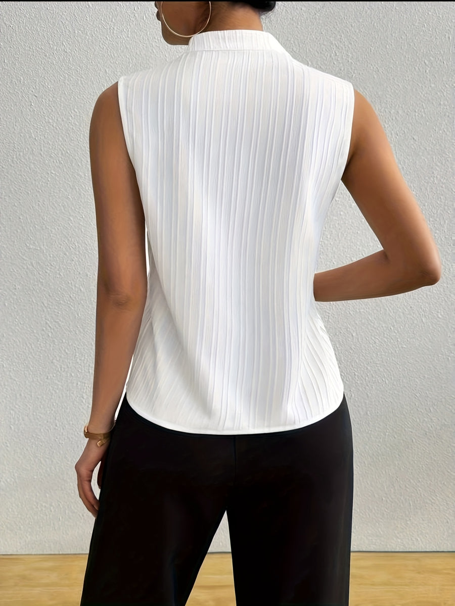 Women's Striped V-Neck Sleeveless Pullover Fashion Vest Blue Shirt for Summer - White