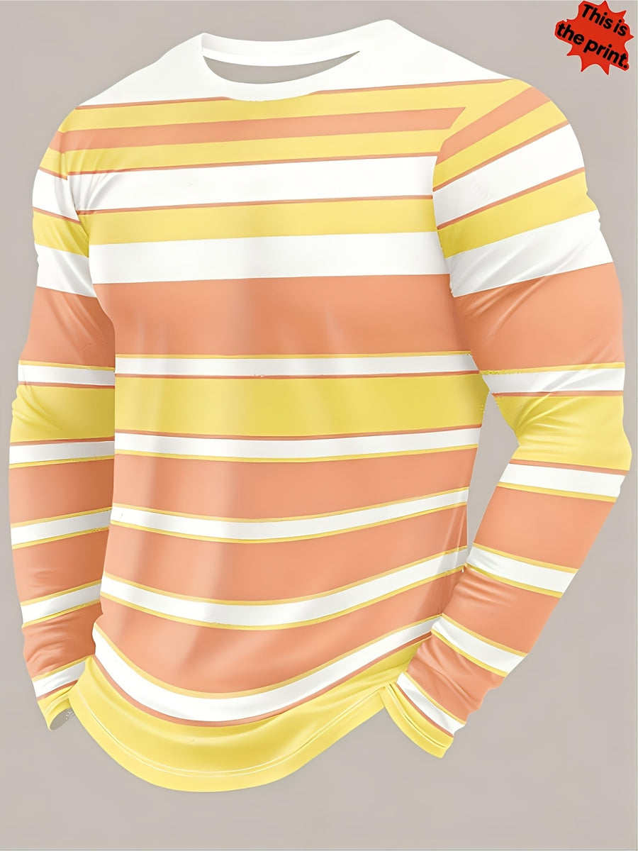 Men's Printed Long-sleeve T-shirt, Breathable and Comfortable, Suitable for Casual Sports - Mixed Color 1