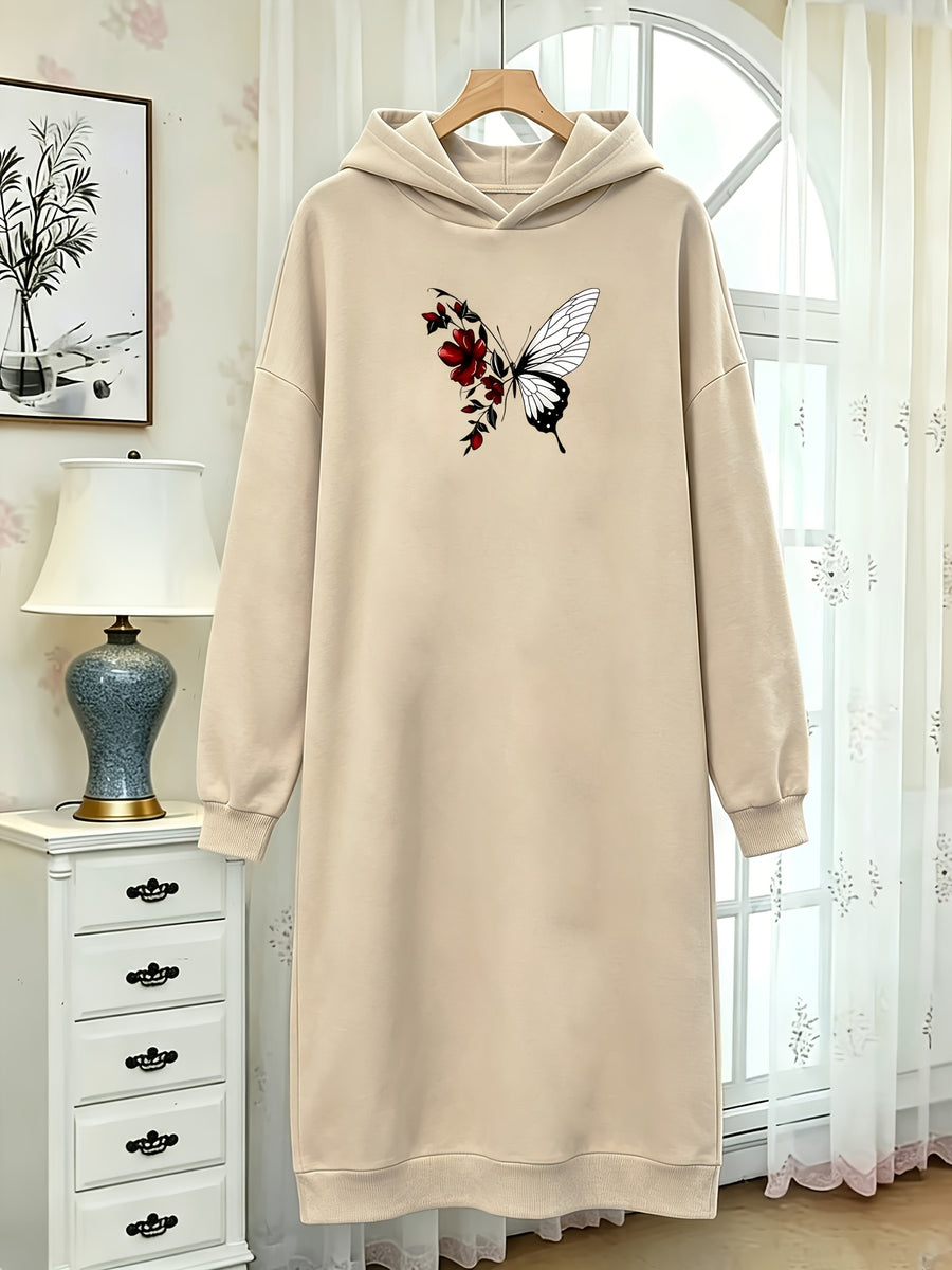 Autumn and Winter Women's Fashion Casual -lined Thickened Pullover Long Sleeve European and American Hooded Sweatshirt with Print Sweatshirt Long Trendy Casual Versatile - Apricot