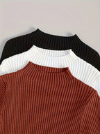 3pcs Set Stand Collar Ribbed Base Layer Stretch Plain Color Versatile Vintage - Mix color 5