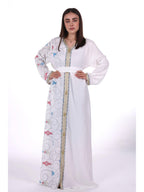Middle East Women's New Traditional Style Dress Kaftan Robe Jalabiya Festival Evening Gown Abayas Suitable for Holiday Party Wear Women's Evening Dress, Casual Dress with belt - White