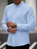 Cross-Border Men'S Casual Mandarin Collar Long Sleeve Shirt - Sky Blue