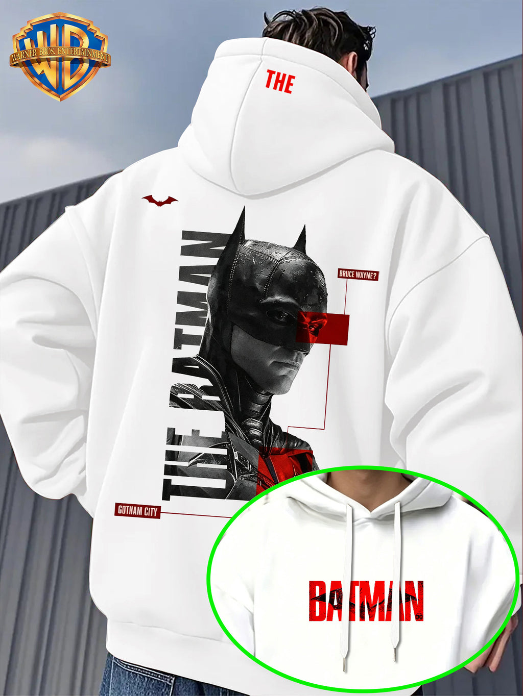 Warner Men'S Autumn Winter Hoodie, Batman Theme Print Trendy Sweatshirt, Gotham City Series Athletic Preppy Design, Unisex Street Fashion Item for Casual Wear And Leisure Travel, Popular Element Enhancement - White