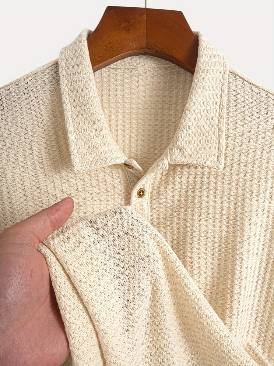 5Pcss Summer Casual Athletic Jacquard Knit Short Sleeve Polo Shirt Set, Textured Short Sleeve Polo Top 5Pcss Pc - Mix color 5