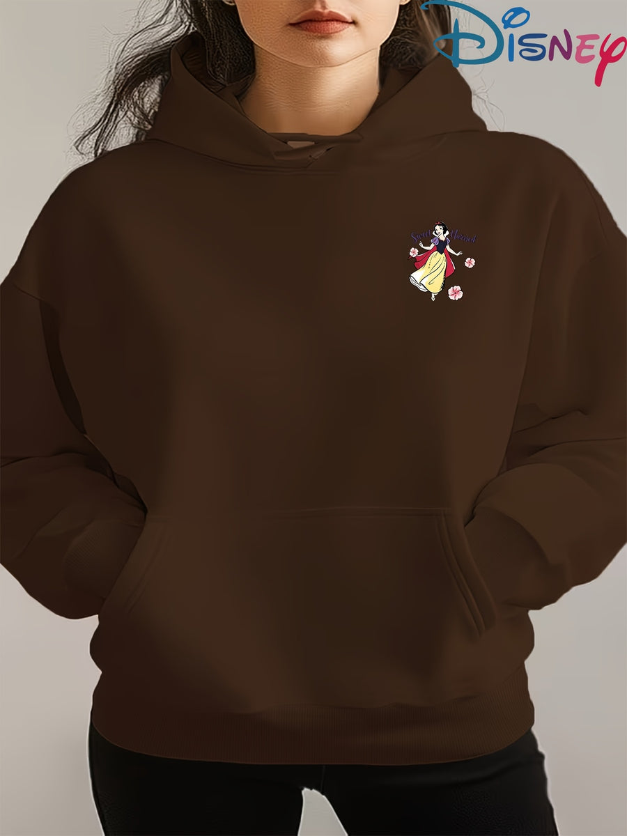 Genuine Women'S Summer Clothing, Snow White Wedding Theme Cartoon Pattern with Flowers And Text Decoration, Autumn Winter Fashion Fleece-Lined Hooded Sweatshirt, Women'S Printed Casual Elegant Top, Cute Top - Coffee Color