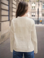 ZD0918010 Autumn Solid Neck Roll Comfortable Breathable Long-Sleeved Shirt - Light Beige
