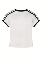 Women'S Y2K-Inspired California Graphic Tee - Short Sleeve, Slim Fit, White with Blue & Black Print, Casual Summer Top for Casual Attire, Casual Summer Wear | Y2K Fashion | Nontransparent Material - White